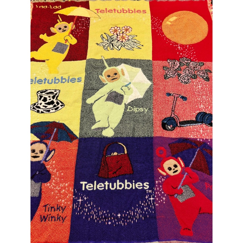 Vintage Teletubbies Woven Tapestry Throw Blanket Northwest Company USA Made